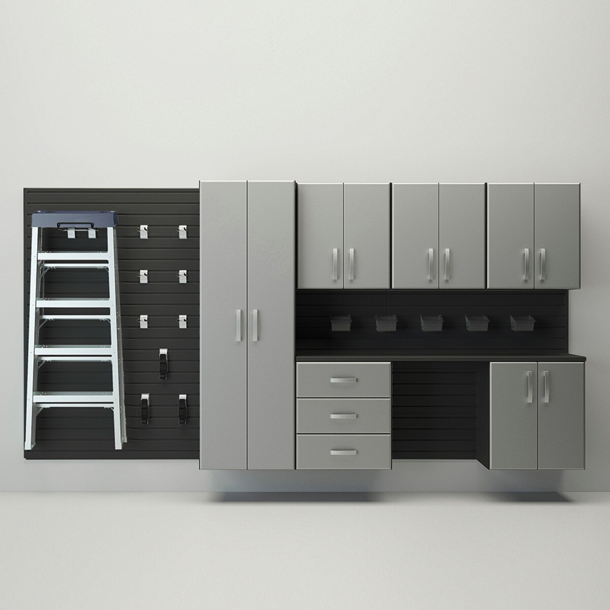 Flow Wall 7 Piece Deluxe Cabinet Storage Set - Black/Silver