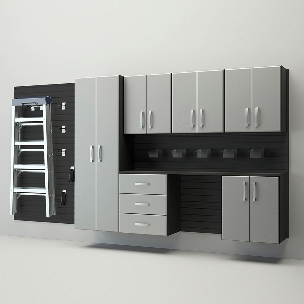 Flow Wall 7 Piece Deluxe Cabinet Storage Set - Black/Silver