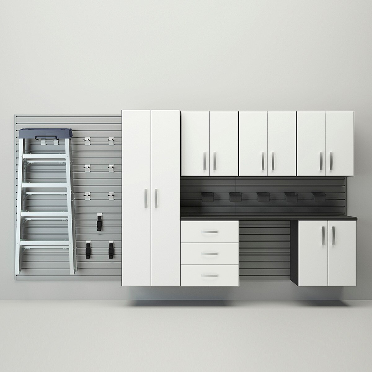 Flow Wall 7 Piece Deluxe Cabinet Set - White/Silver