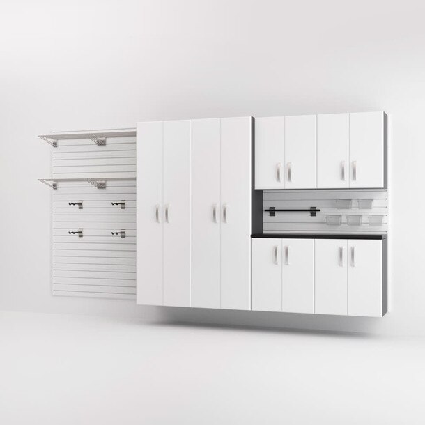 Flow Wall 7 Piece Cabinet and Shelf Set - White/ White