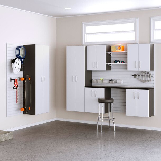 Flow Wall 7 Piece Cabinet and Shelf Set - White/ White