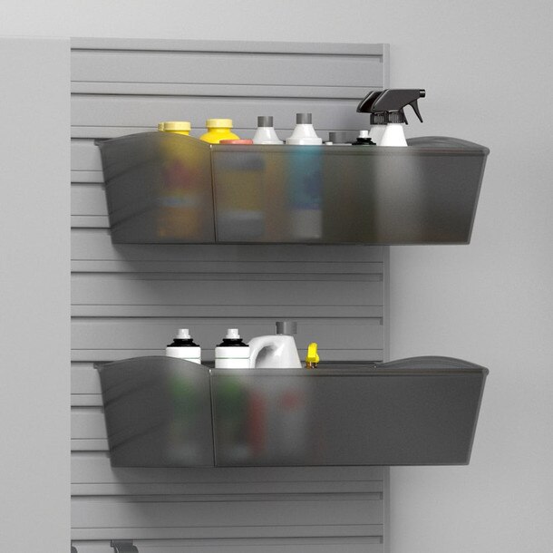 42 Piece Slatwall, Tall Cabinet, Shelf, Bin, Hook & Workstation Storage Set - Silver Slatwall / Silver Cabinets