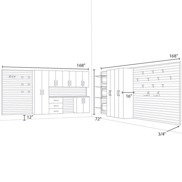 34 Piece Slatwall Panel, Tall Cabinet, Shelf, Bin, Hook & Jumbo Workstation Storage Set - Black Slatwall / Grpahite Carbon Cabinets