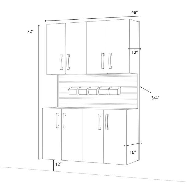 10 Piece Slatwall Panel, Cabinet, Bin Storage Set - Silver Slatwall / Silver Cabinets