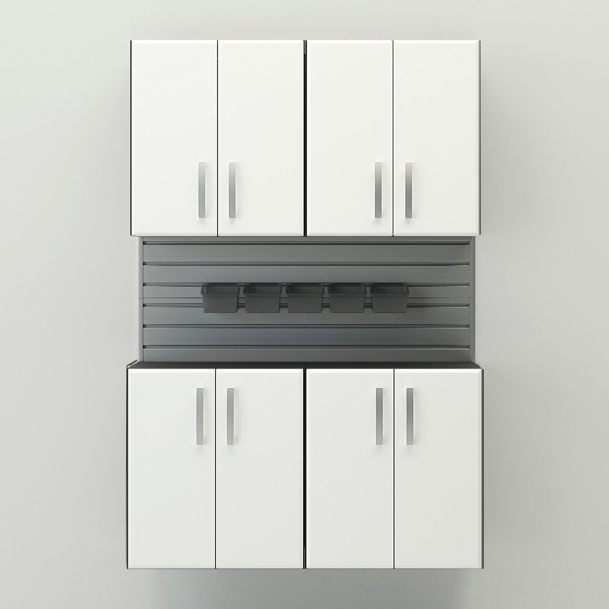 Flow Wall 4 Piece Cabinet Set - White/Silver