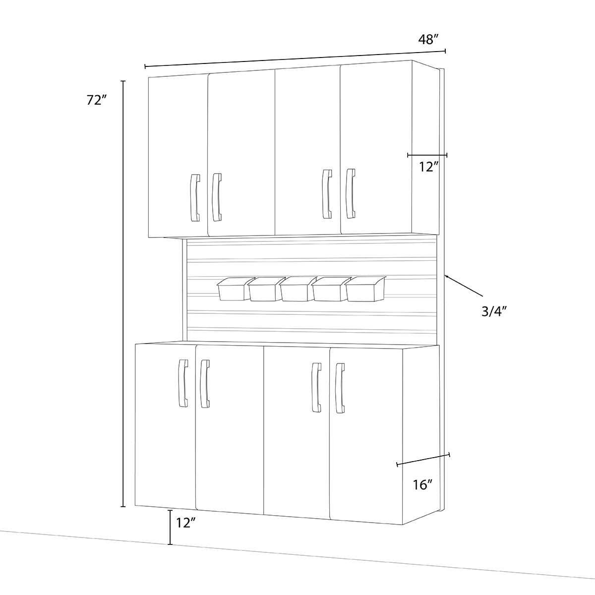 Flow Wall 4 Piece Cabinet Set - White/Silver