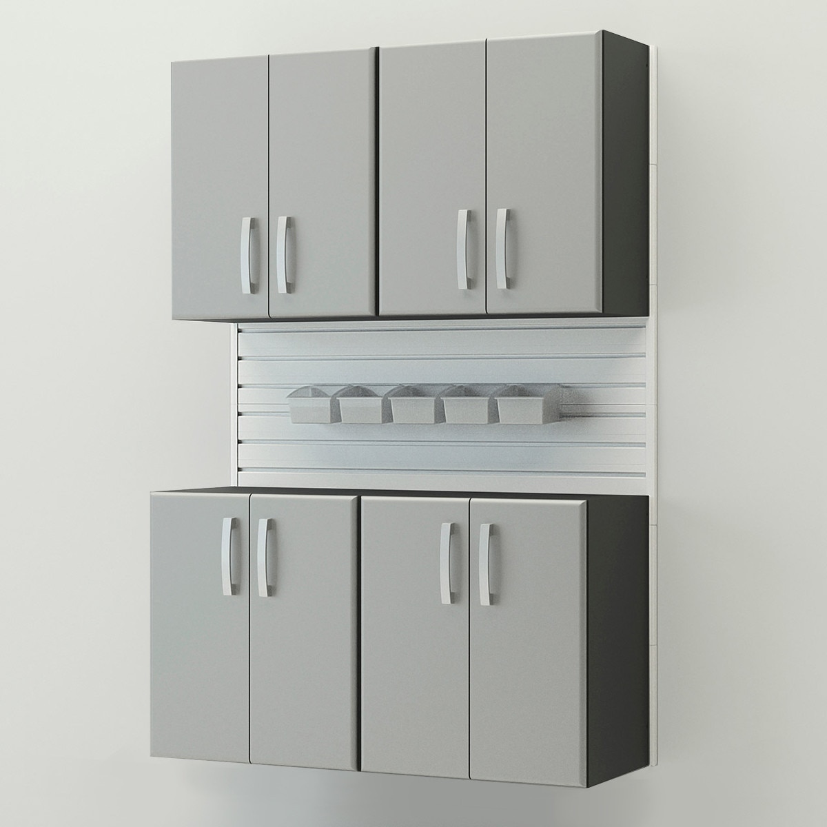 Flow Wall 4 Piece Cabinet Set - Silver/White
