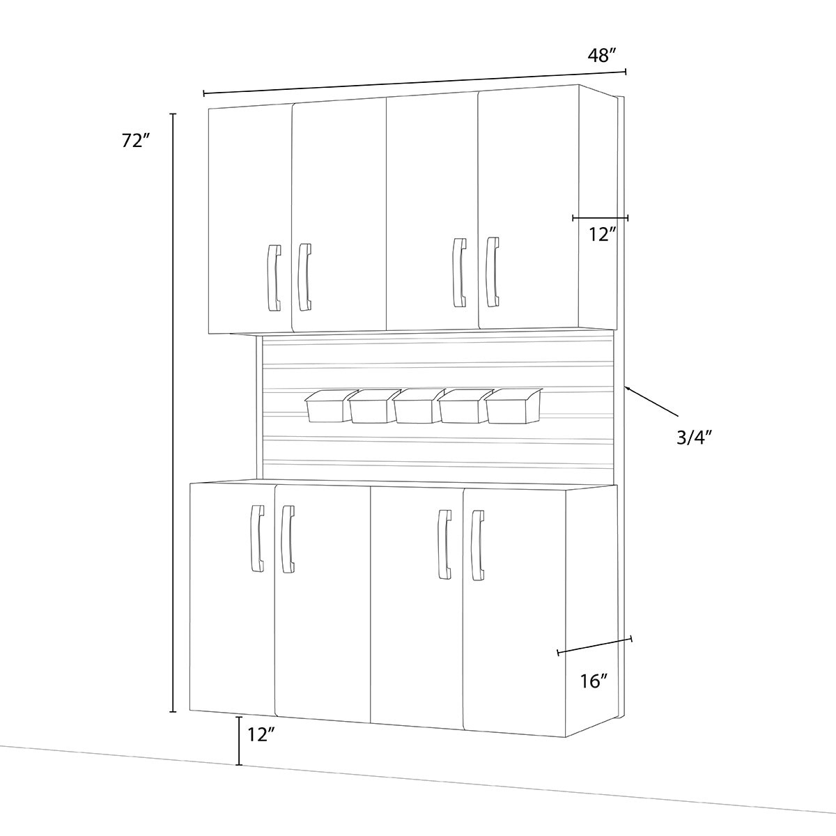 Flow Wall 4 Piece Cabinet Set - Silver/White