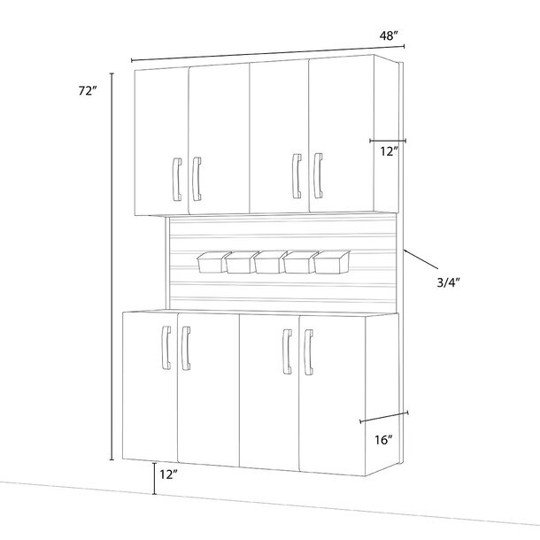 10 Piece Slatwall Panel, Cabinet, Bin Storage Set - White Slatwall / White Cabinets