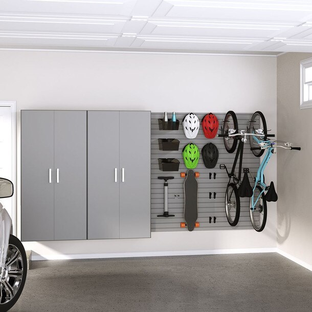 25 Piece Slatwall Panel, Jumbo Cabinet, Bin & Hook Storage Set - Silver Slatwall / Silver Cabinets