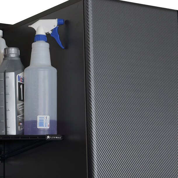 19 Piece Slatwall Panel, Jumbo Cabinet, Shelf, Hook & Jumbo Workstation Storage Set - Black Slatwall / Graphite Carbon Cabinets