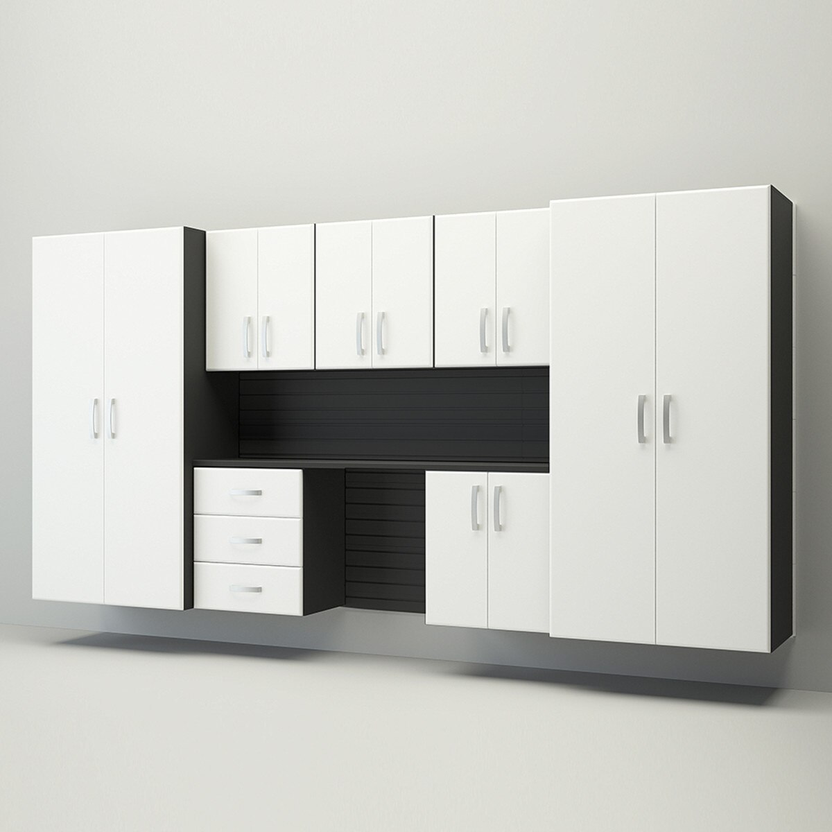 Flow Wall 8 Piece Cabinet Deluxe Workstation - White/Black