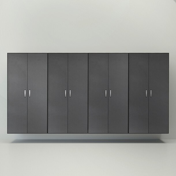 6 Piece Slatwall Panel & Jumbo Cabinet Storage Set - Black Slatwall / Graphite Carbon Cabinets