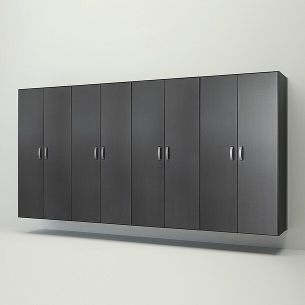 6 Piece Slatwall Panel & Jumbo Cabinet Storage Set - Black Slatwall / Graphite Carbon Cabinets