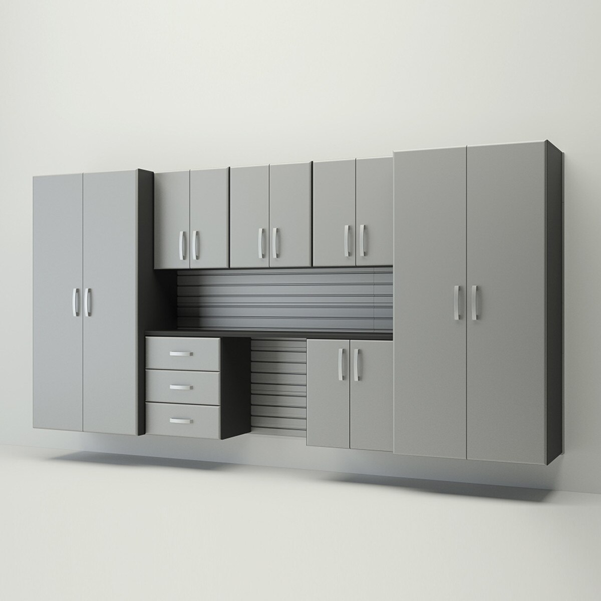 Flow Wall 8 Piece Cabinet Deluxe Workstation - Silver/Silver