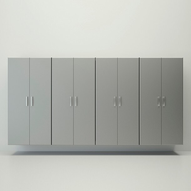 6 Piece Slatwall Panel & Jumbo Cabinet Storage Set - Silver Slatwall / Silver Cabinets