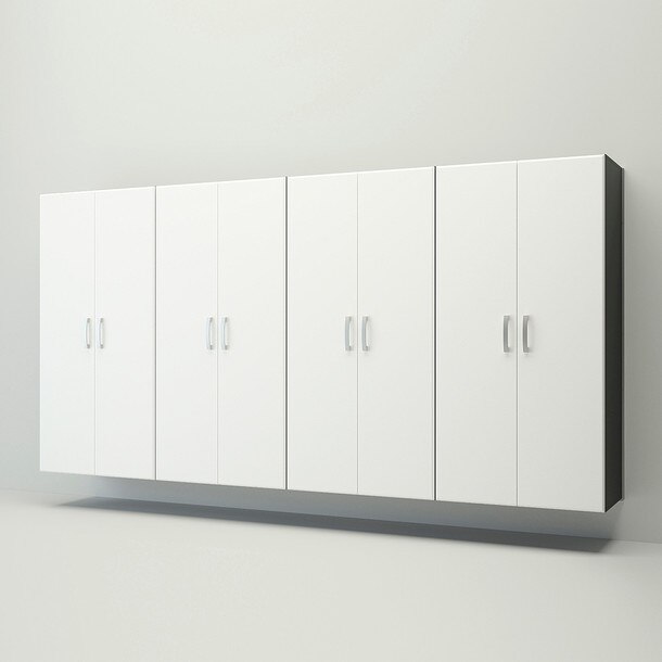 6 Piece Slatwall Panel, Jumbo Cabinet Storage Set - Silver Slate Wall / White Cabinets