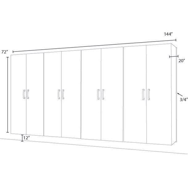 6 Piece Slatwall Panel, Jumbo Cabinet Storage Set - Silver Slate Wall / White Cabinets