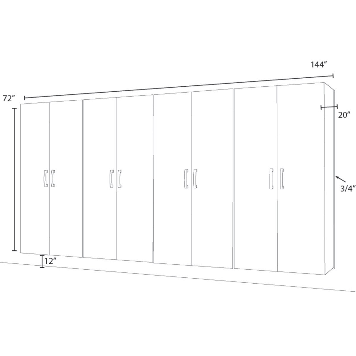 Flow Wall 4 Piece Jumbo Cabinet Storage Center - White/Silver