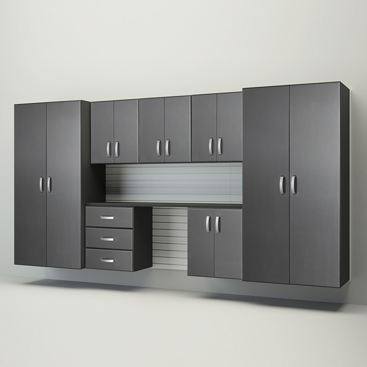 Flow Wall 8 Piece Cabinet Deluxe Workstation - Graphite/White