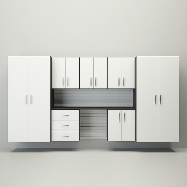 Flow Wall 8 Piece Cabinet Deluxe Workstation - White/White