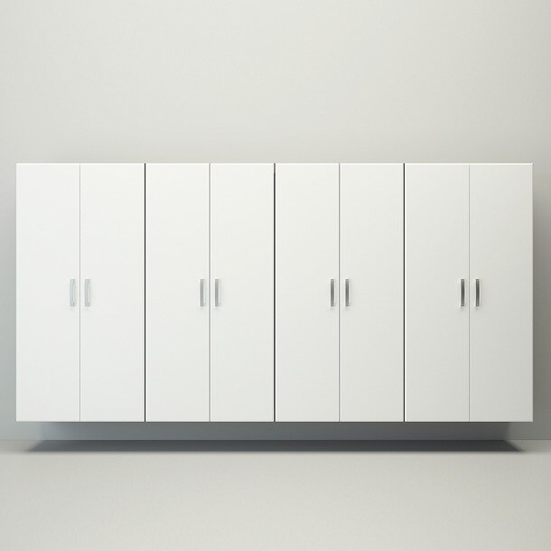 6 Piece Slatwall Panel & Jumbo Cabinet Storage Set - White Slatwall / White Cabinets