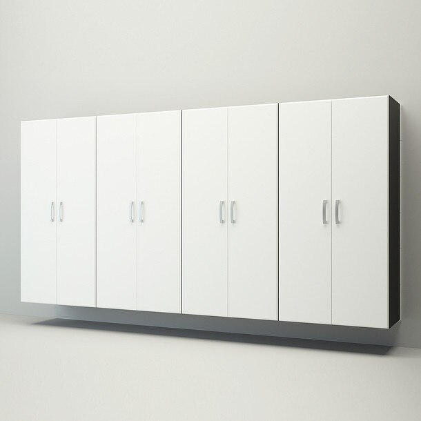 6 Piece Slatwall Panel & Jumbo Cabinet Storage Set - White Slatwall / White Cabinets