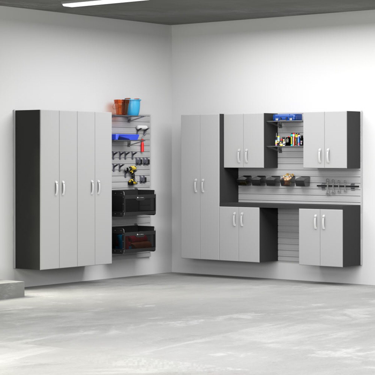 Flow Wall 8 Piece Deluxe Workstation - Silver/Silver