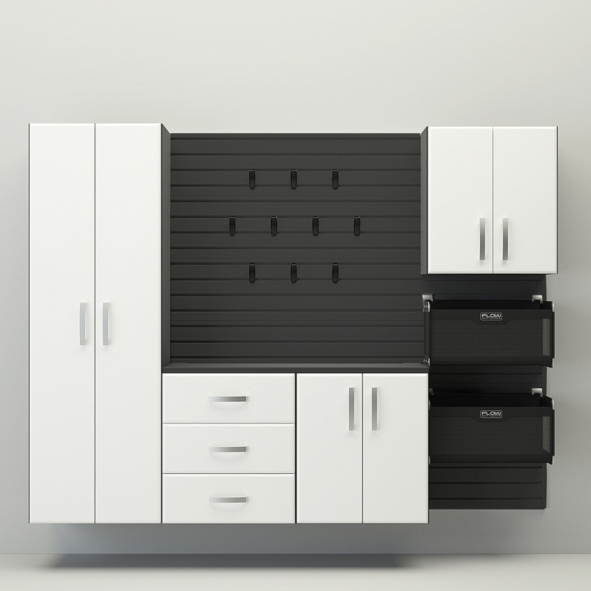 Flow Wall 5 Piece Complete Storage Cabinet Set - Black/White Carbon