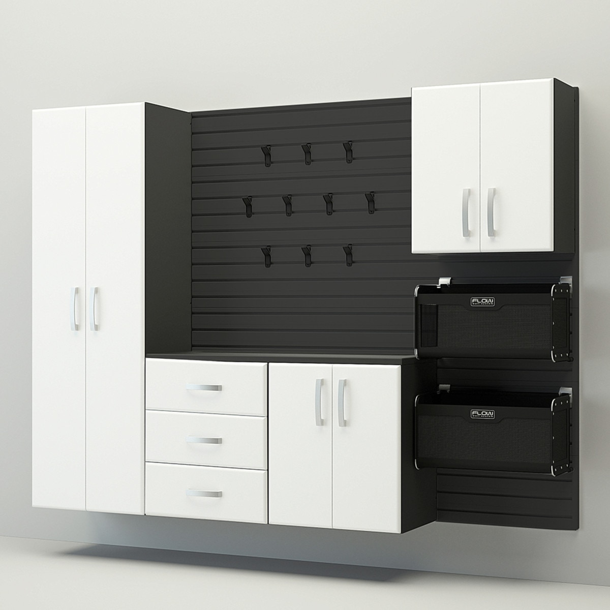 Flow Wall 5 Piece Complete Storage Cabinet Set - Black/White Carbon