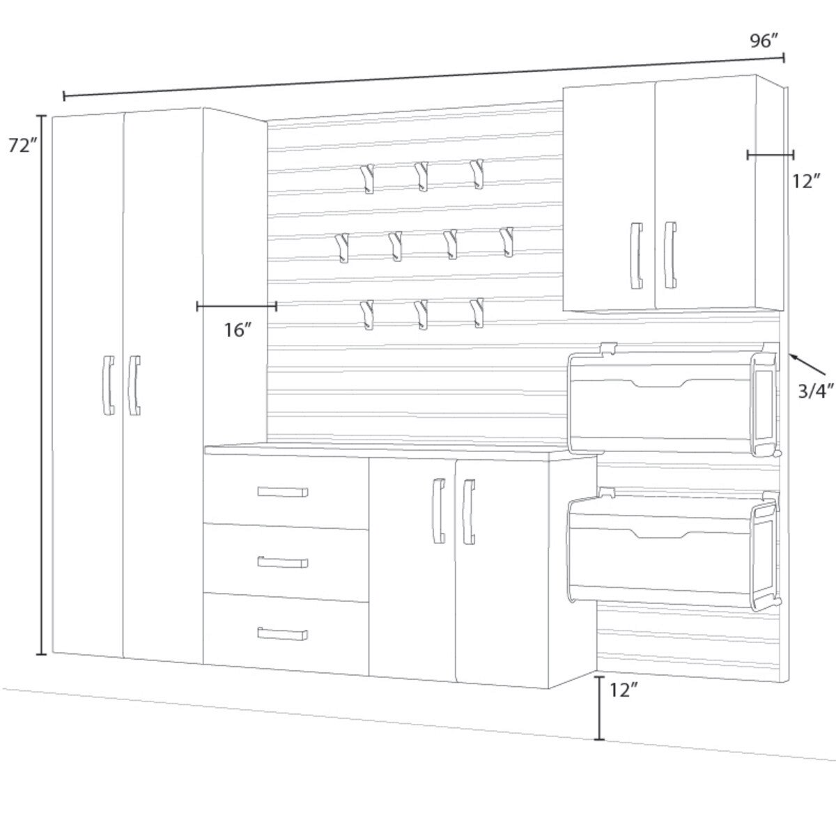 Flow Wall 5 Piece Complete Storage Cabinet Set - Black/White Carbon