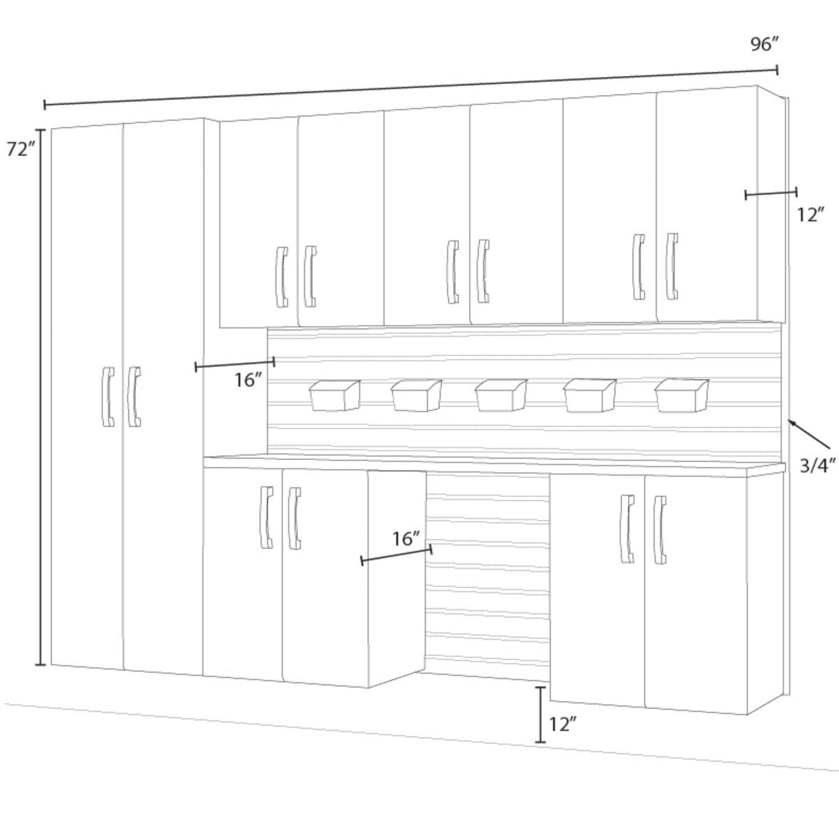 Flow Wall 8 Piece Cabinet Set - Black/Graphite