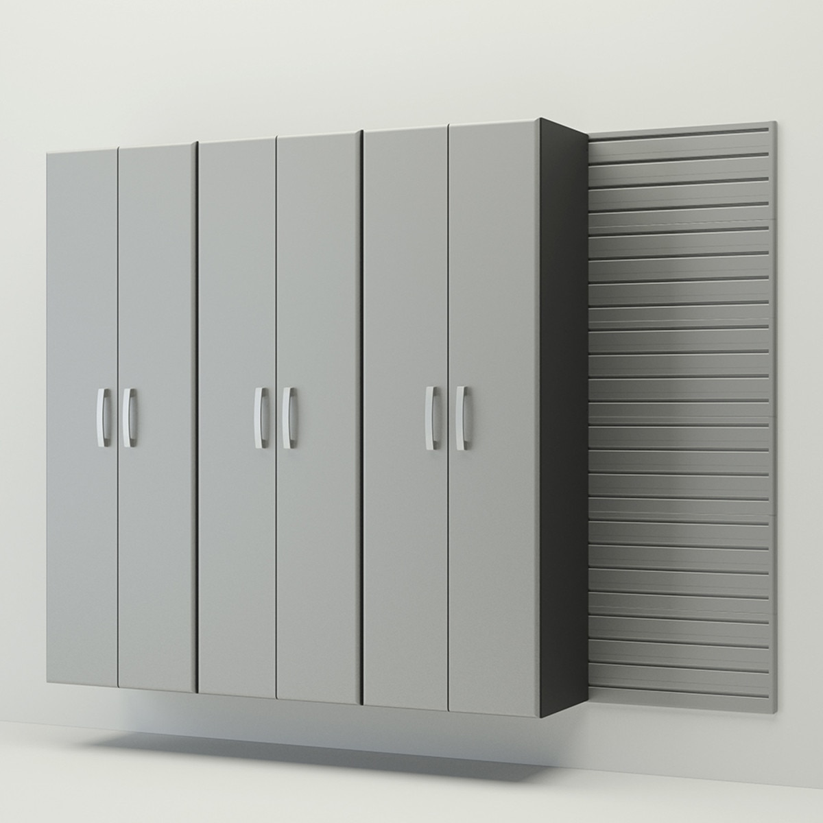 Flow Wall 3 Piece Tall Cabinet Storage Set - Silver/Silver