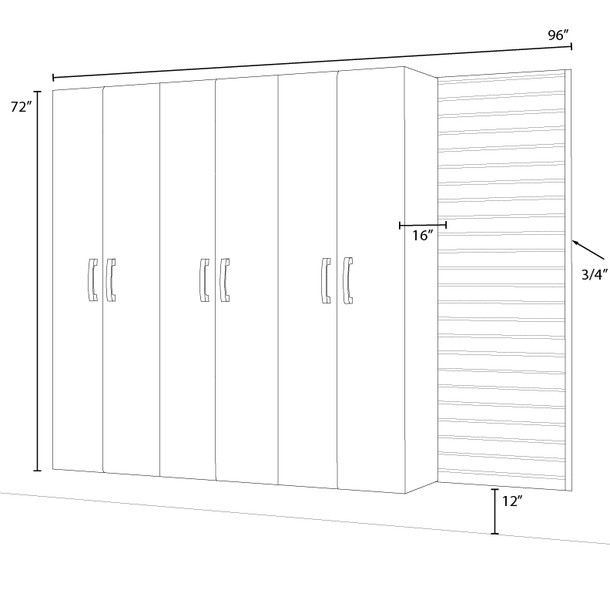 4 Piece Slatwall Panel & Tall Cabinet Storage Set - Silver Slatwall / Silver Cabinets