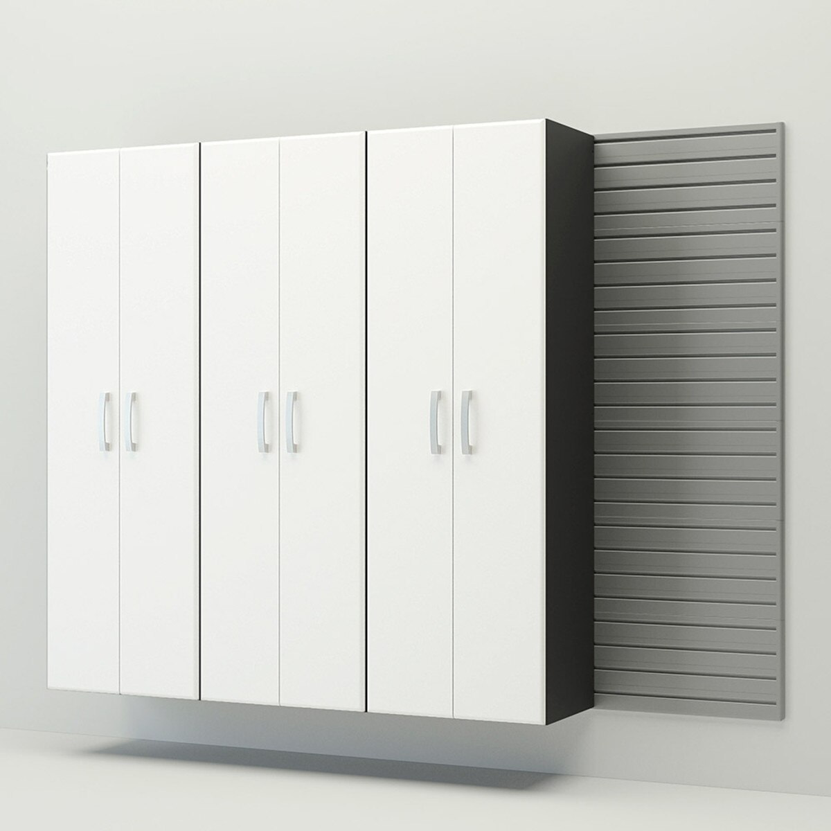 Flow Wall 3 Piece Tall Cabinet Storage Set - White/Silver