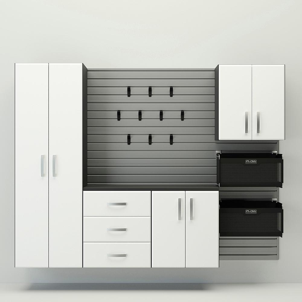 Flow Wall 5 Piece Complete Storage Cabinet Set - Silver/White