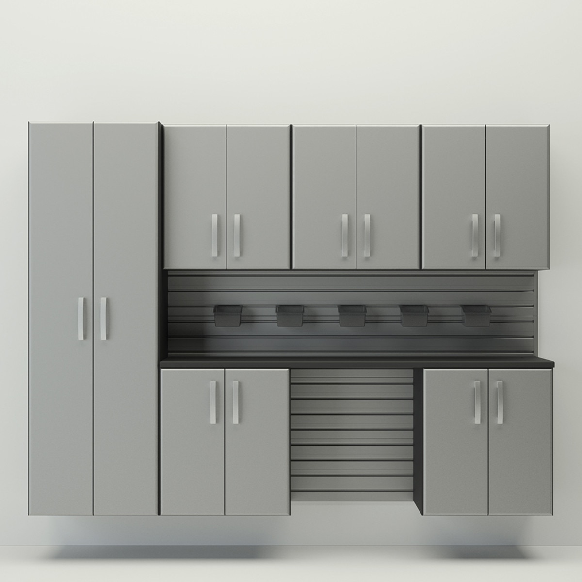 Flow Wall 7 Piece Cabinet Storage Set - Silver