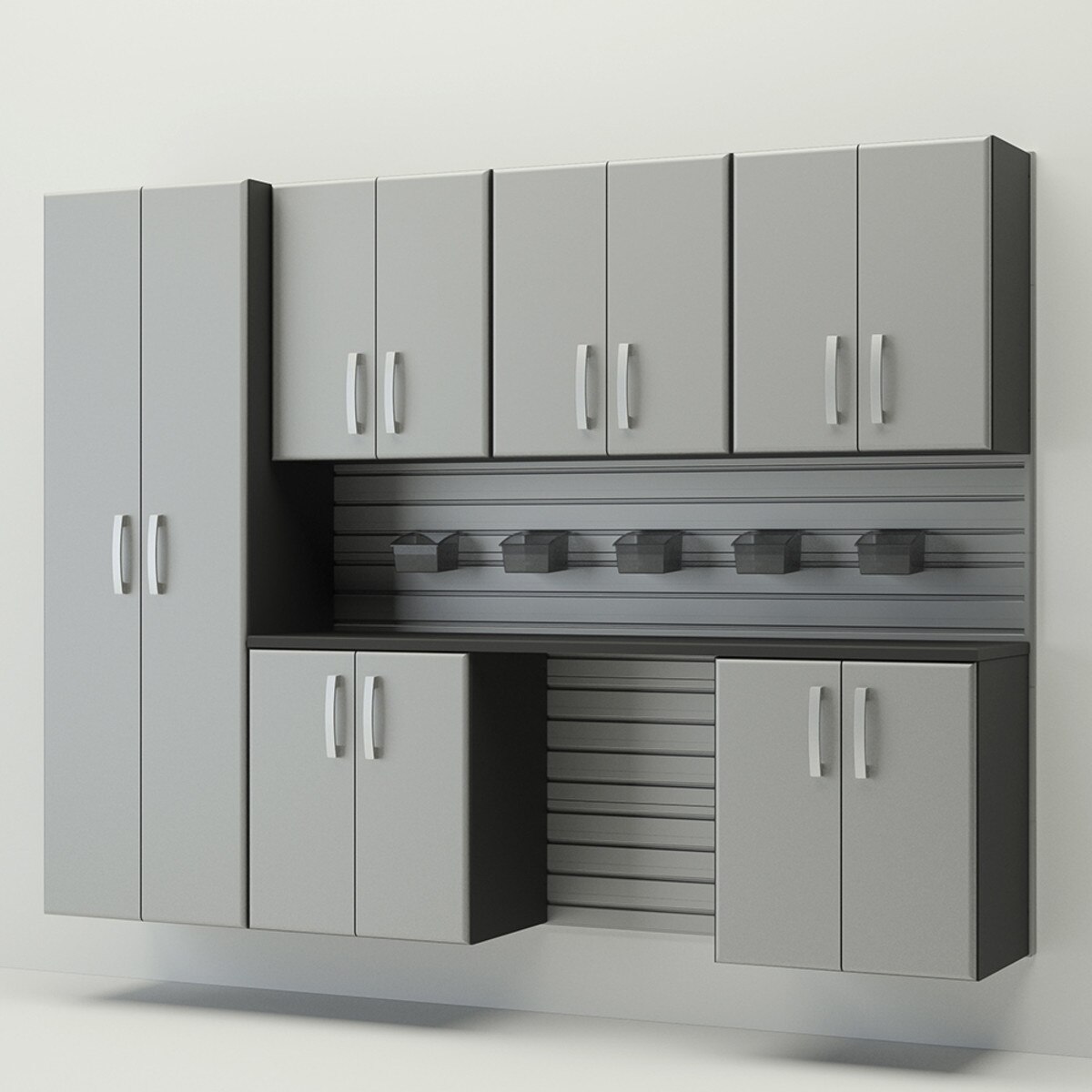 Flow Wall 7 Piece Cabinet Storage Set - Silver