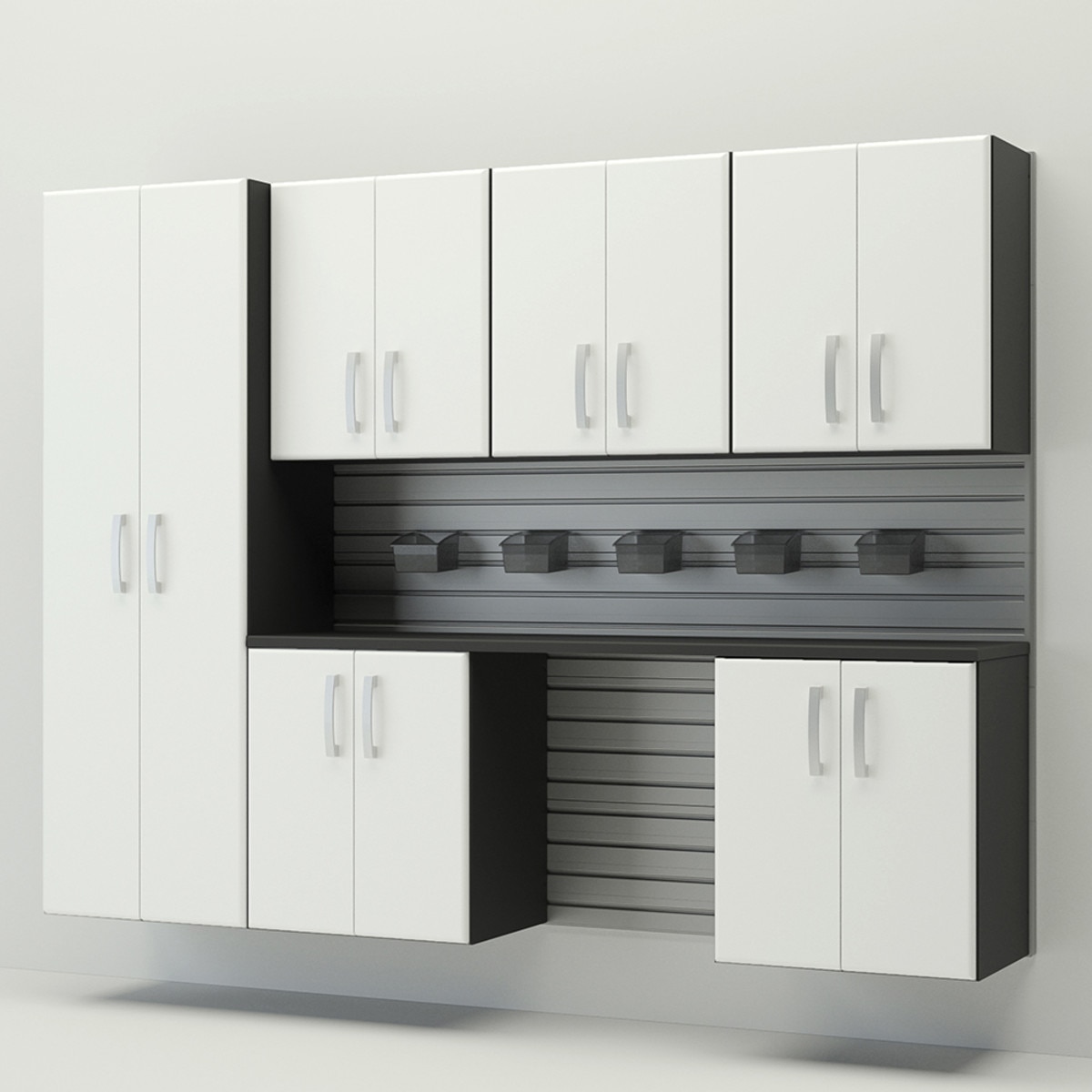 Flow Wall 7 Piece Cabinet Storage Set - Silver/White