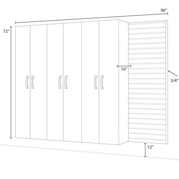 4 Piece Slatwall Panel & Tall Cabinet Storage Set - White Slatwall / Graphite Carbon Cabinets