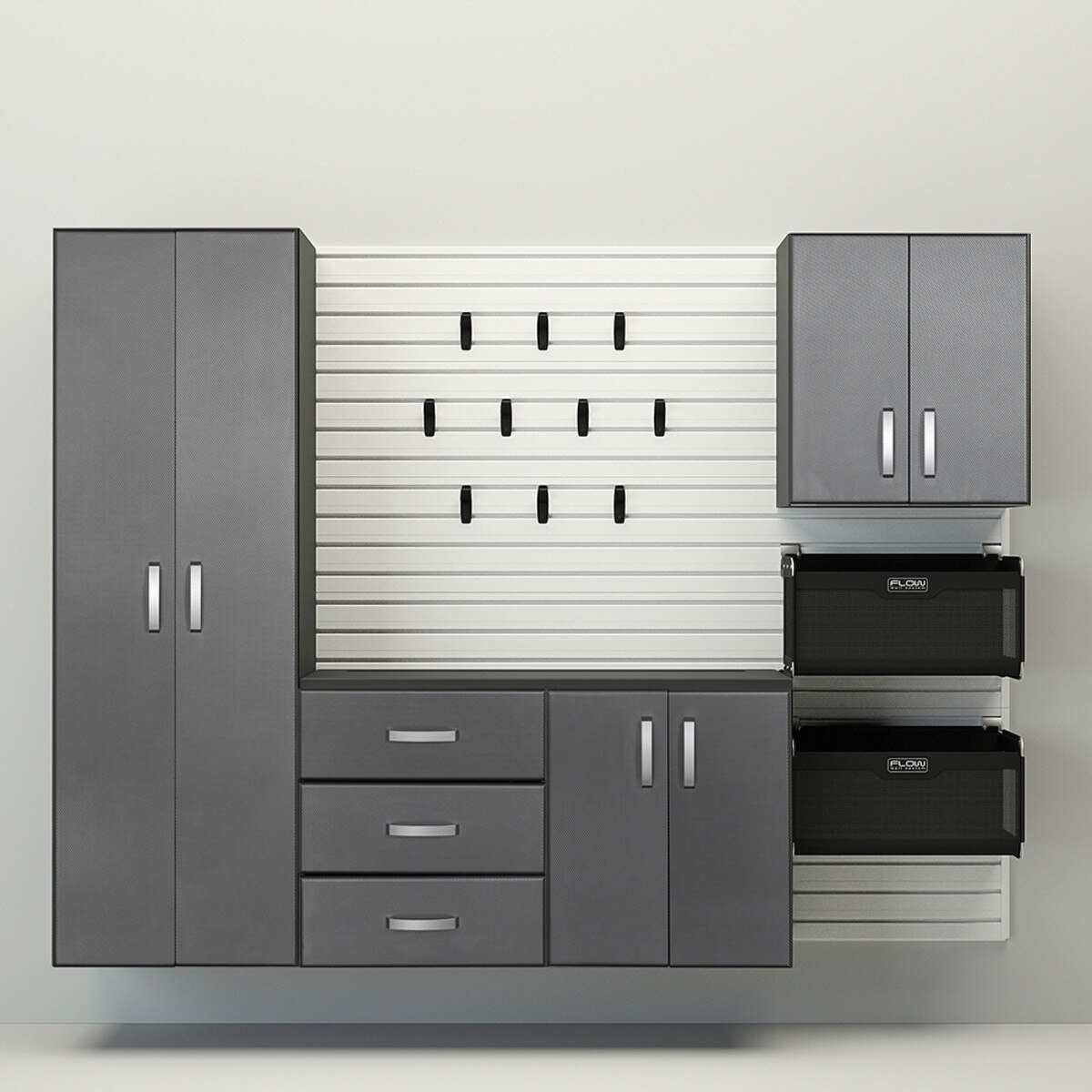 Flow Wall 5 Piece Complete Storage Cabinet Set - White/Graphite
