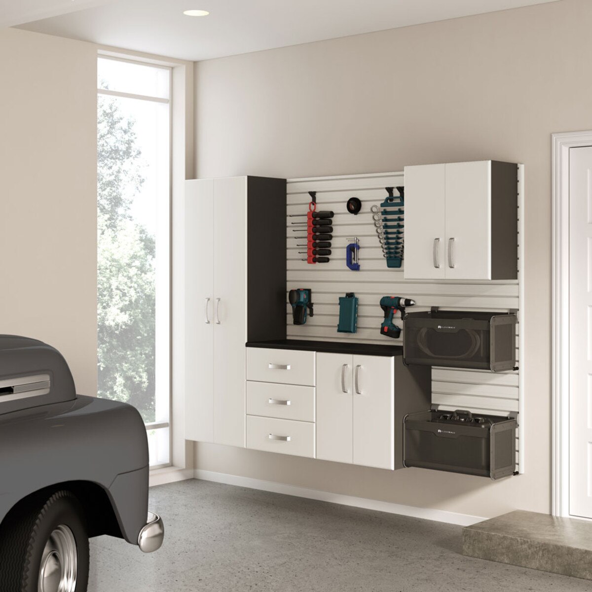 Flow Wall 5 Piece Complete Storage Cabinet Set - White