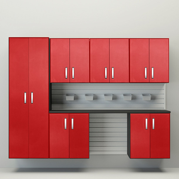 7pc Cabinet Storage Set - White/Red Carbon