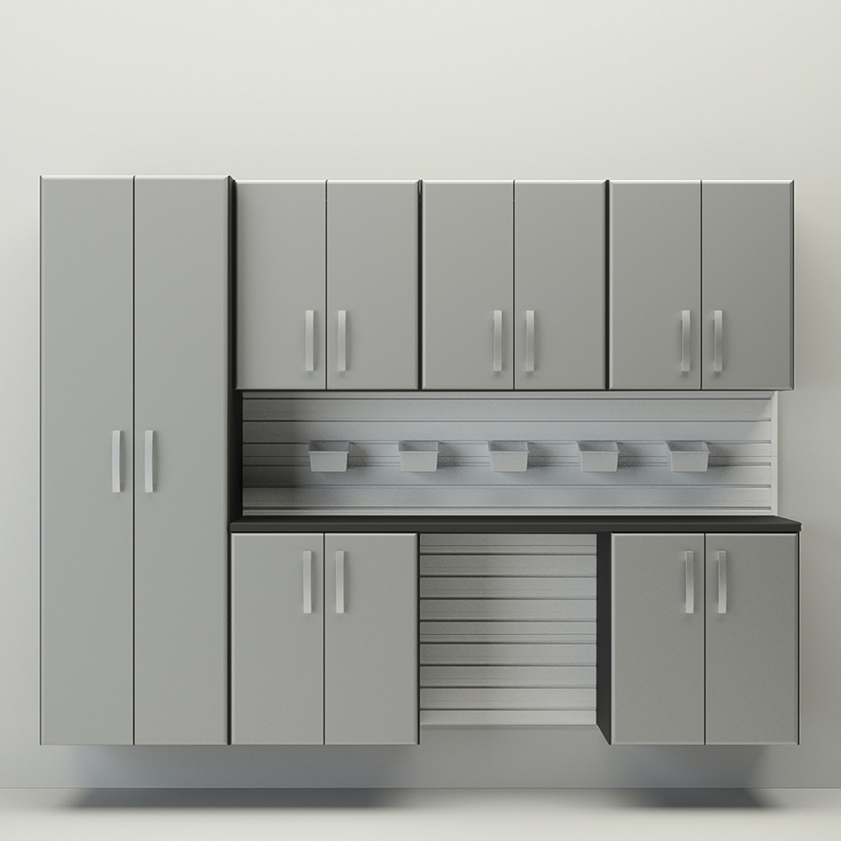 Flow Wall 7 Piece Cabinet Storage Set - White/Silver