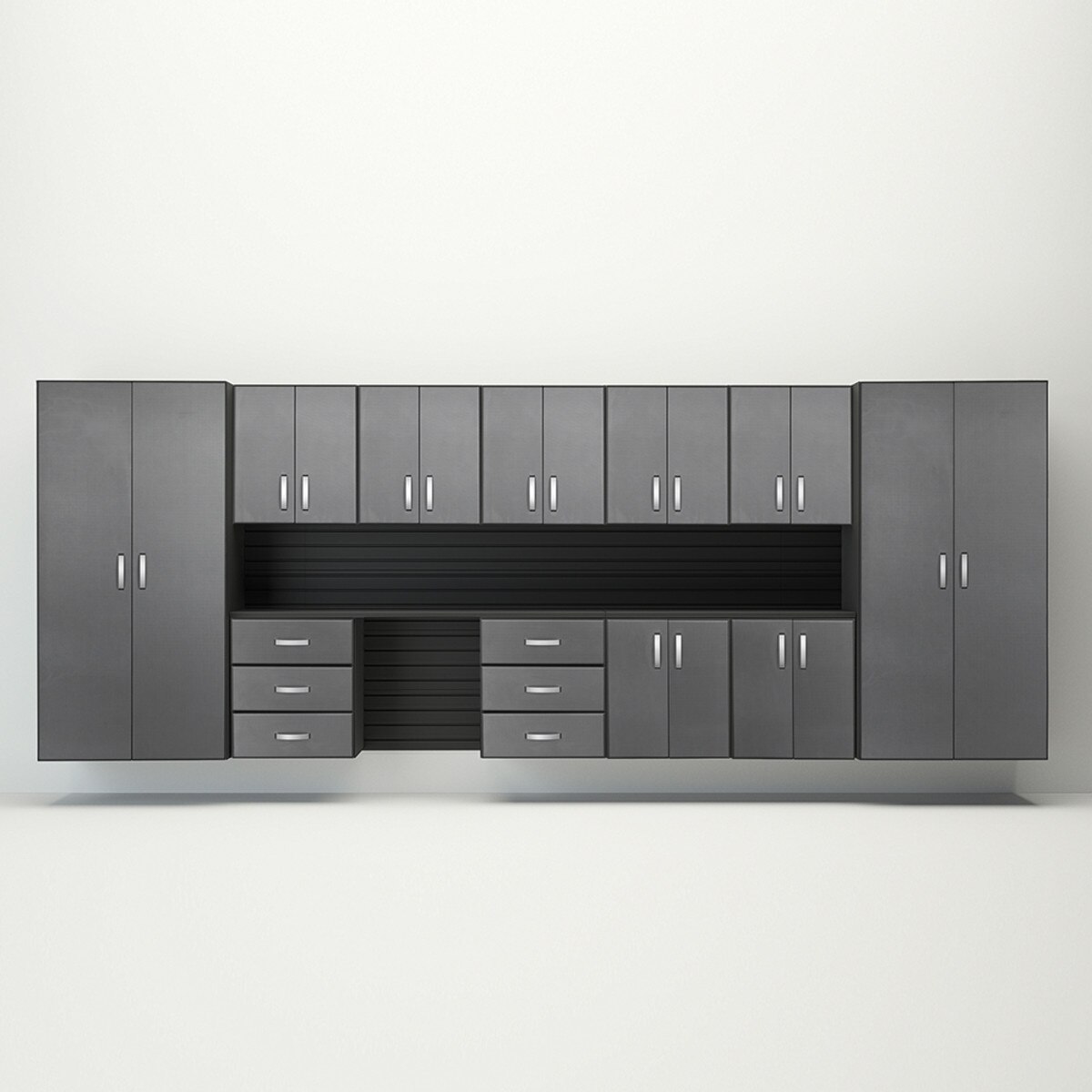 Flow Wall 13 Piece Jumbo Cabinet Workstation - Graphite/Black