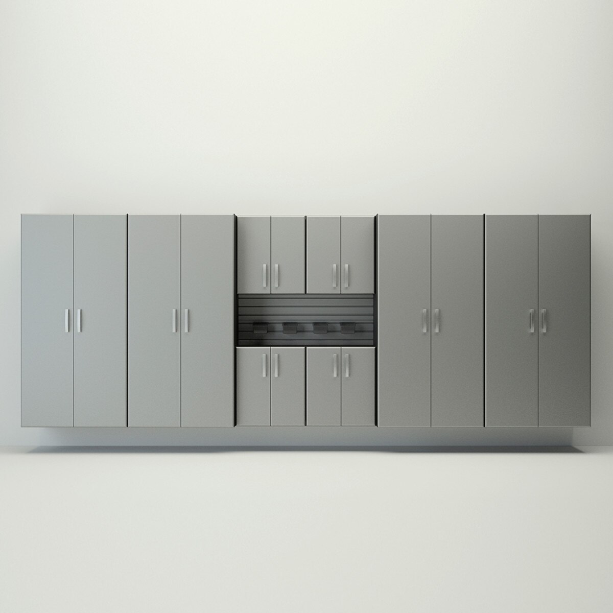 Flow Wall 8 Piece Jumbo Cabinet Set - Silver/Silver