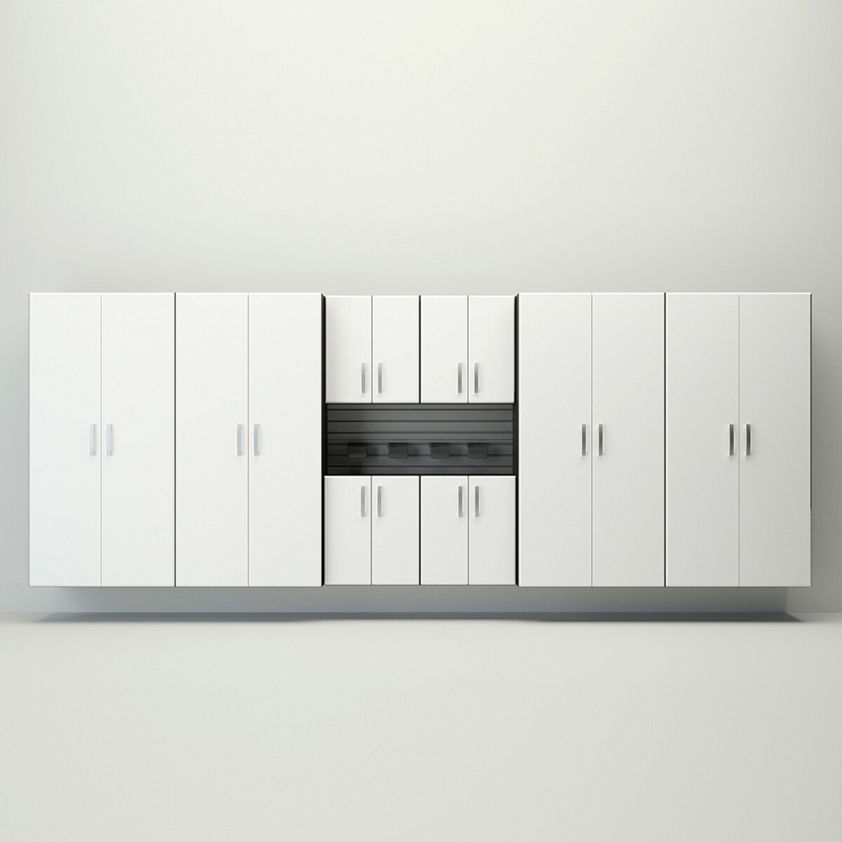 Flow Wall 8 Piece Jumbo Cabinet Set - White/Silver