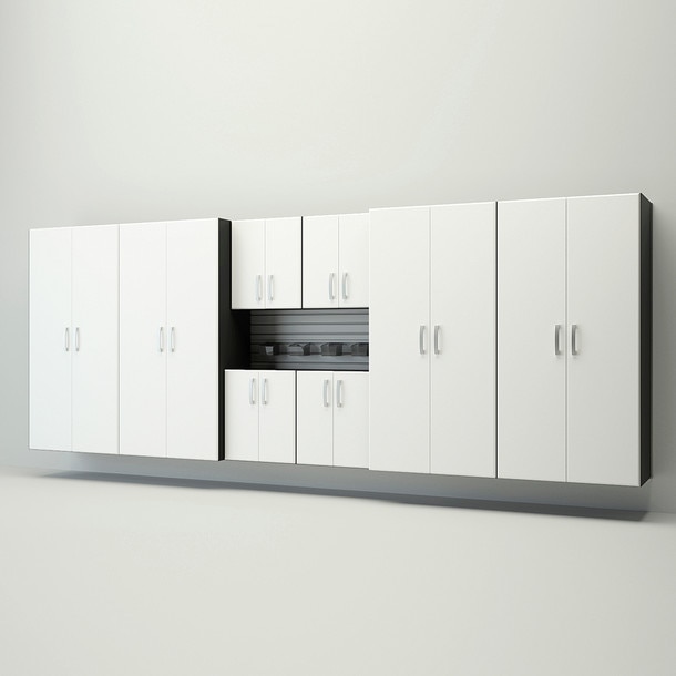 Flow Wall 8 Piece Jumbo Cabinet Set - White/Silver