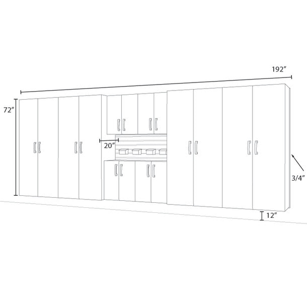 Flow Wall 8 Piece Jumbo Cabinet Set - White/Silver