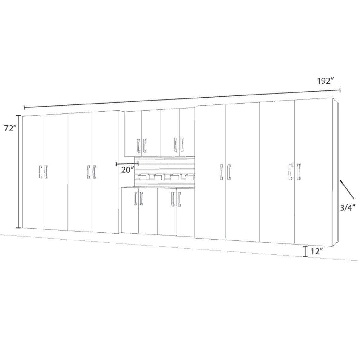 Flow Wall 8 Piece Jumbo Cabinet Set - White/Silver